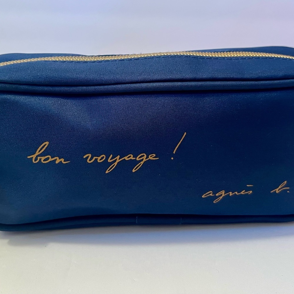 Agnes b x Cathay Pacific inflight amenity pouch bag blue gold airline canvas - Picture 3 of 6